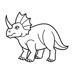 Cute Cartoon Line Drawing of a Triceratops Dinosaur for Coloring Activities