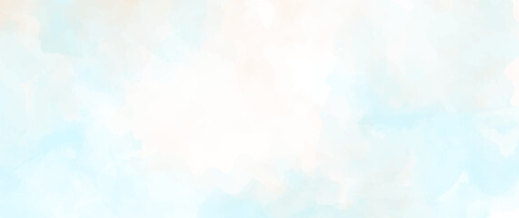 Blue vector watercolor art background with white clouds and blue sky. Hand drawn vector texture. Heaven. Watercolor banner. Abstract template for flyers, cards, poster, cover or design interior.