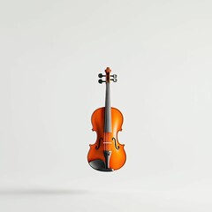 Orange violin floats against white background