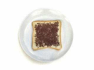 Fresh slice bread on plate with chocolate topping with top view