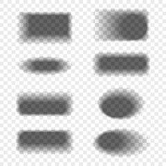 Set of Realistic shadows. Effects for design of realistic objects. Transparent transition shadow for banner, label, poster. Overlay paper, separation from background. Vector illustration.