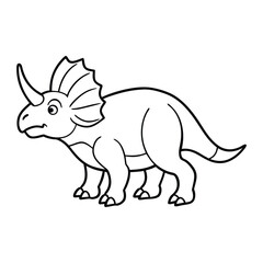 Cute Cartoon Line Drawing of a Triceratops Dinosaur for Coloring Activities
