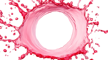 Splashing red liquid forms a ring shape against black backdrop, cut out transparent
