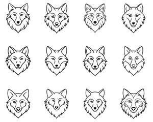 Set of wolf head line art vector illustration design