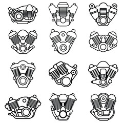 set of motorcycle engine line art vector illustration design