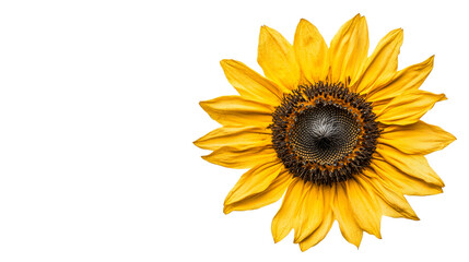 Fototapeta premium Sunflower with visible seeds and yellow petals, cut out transparent