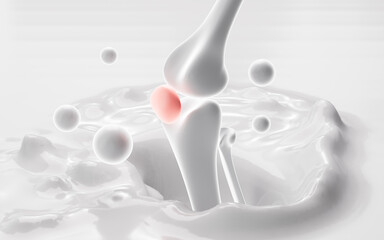 Flowing milk is a bone shape, milk calcium concept, 3d rendering.