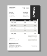 Obraz premium Invoice template design for your business, Editable Corporate Invoice Template Vector for Billing and Vouchers, Corporate professional and creative invoice design template with gray and black color. 