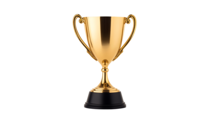 Gold trophy cup with handles standing tall , cut out transparent