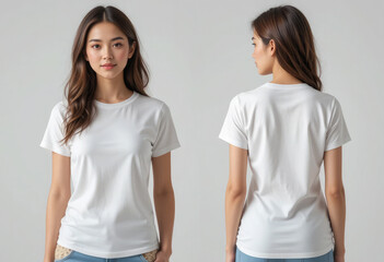 White Women's T-Shirt Front and Back View Mockup with Beautiful Model Girl.