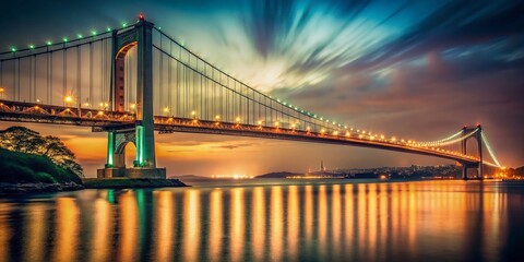 Fototapeta premium Vintage Longexposure Verrazano-Narrows Bridge Staten Island Nightscape