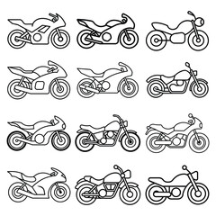 Set of sports motorcycle line art vector illustration design