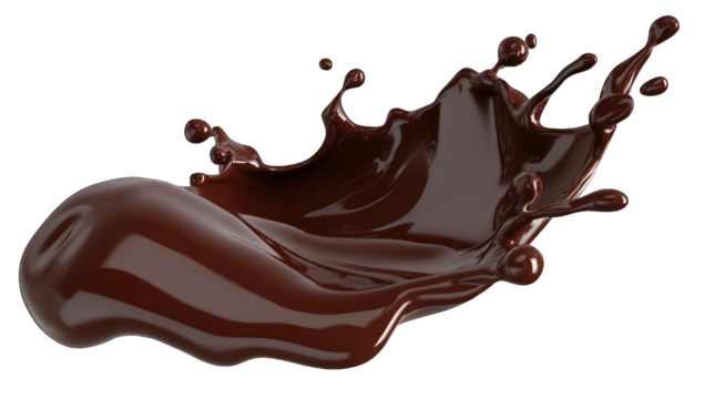 a dynamic splash of rich dark chocolate showcasing its glossy te