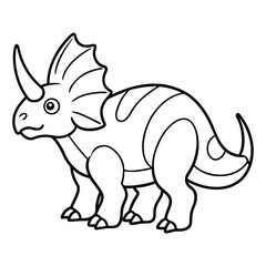 Cute Cartoon Line Drawing of a Triceratops Dinosaur for Coloring Activities