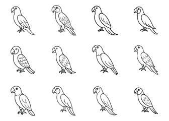 set of Parrots line art vector illustration design