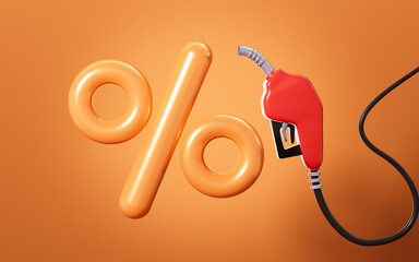 Cartoon oil gun and coins, oil price, Oil price discount , 3d rendering.