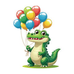 Naklejka premium Title Cute cartoon crocodile holding colorful balloons