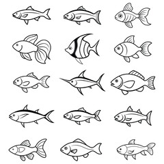 set of fish line art vector illustration design