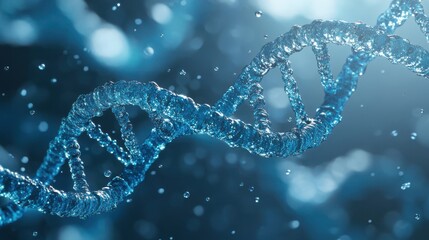 A closeup of the dna chain from pure water. Creative concept for moisturizing cosmetics, hyaluronic acid, intensive hydration wallpaper. Generative AI 3d render imitation.