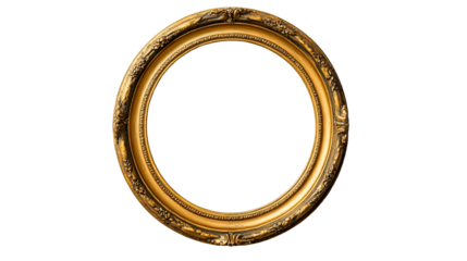 Vintage ornate golden frame antique art display, cut out transparent