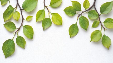 Obraz premium Fresh Branches with Leaves on White