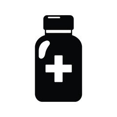 Fototapeta premium Medicine Bottle Icon: Black and White Design with Cross Symbol