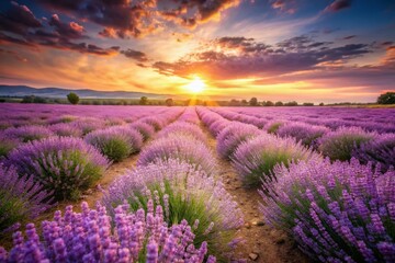 Obraz premium Vintage Summer Lavender Field: Copy Space for Text and Design