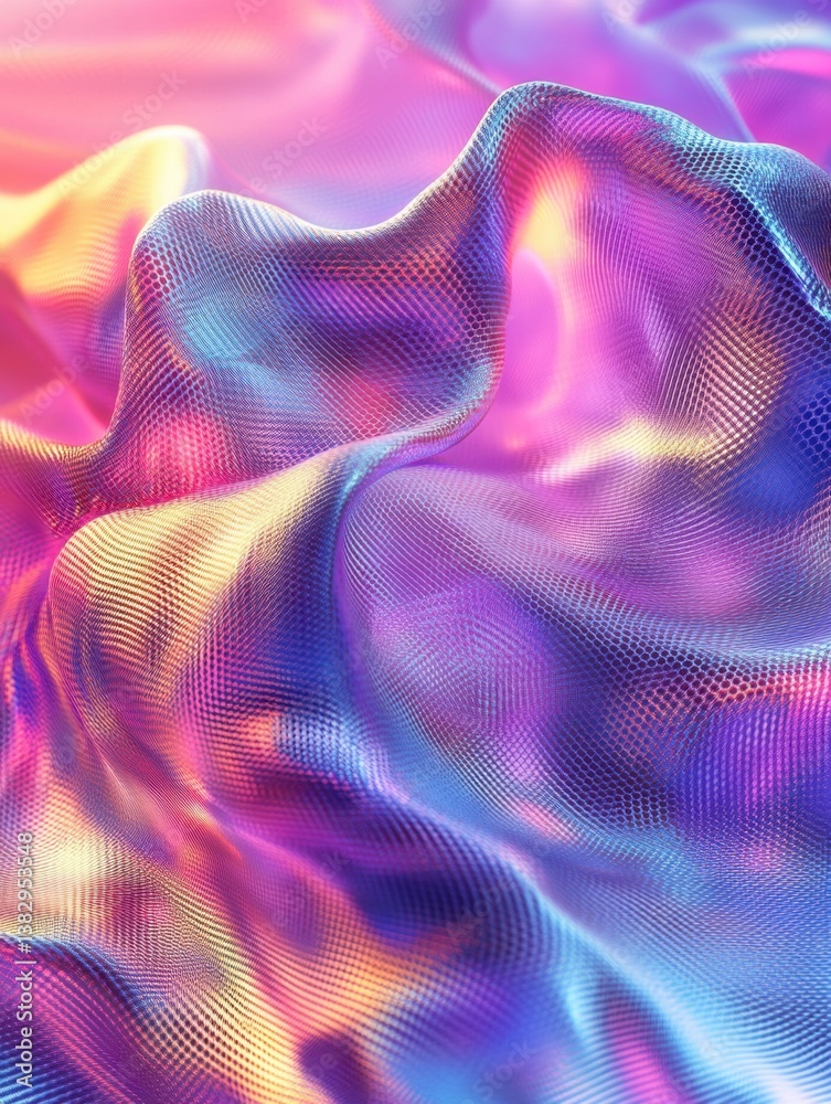 Poster abstract iridescent fabric with flowing waves and vibrant colors creating a mesmerizing texture and 