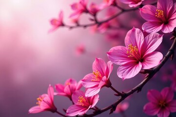 Fuchsia flowers, swirling vine pattern, soft focus, shadow, floral