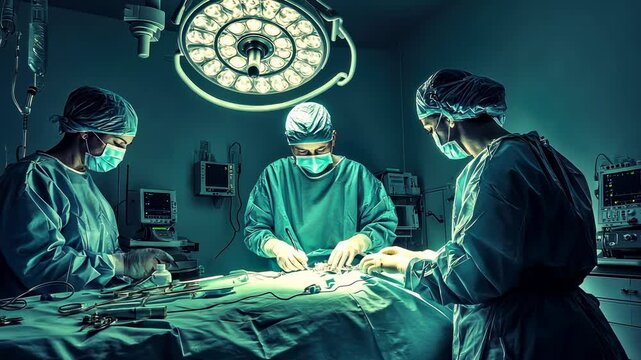 Surgical Team Performing a Complex Operation in a Modern Operating Room