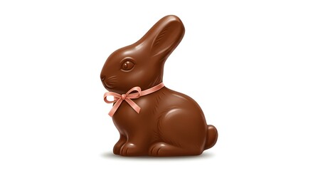 Delicious chocolate Easter bunny on a white background, perfect for festive holiday designs and candy promotions. Milk chocolate bunny with a decorative bow, beautifully displayed for Easter