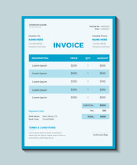 Clean modern invoice design for corporate business, Modern business invoice template design bundle. Bill form business invoice vector. blue color minimal business invoice template vector format.