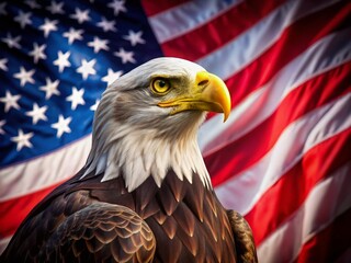 Wavy American Flag with Majestic Eagle, 4th of July Independence Day Background