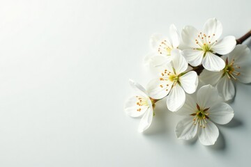Delicate white blossoms against pure white background, macro, blossom, isolated