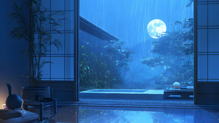 Rainy Night Zen Garden Illustration