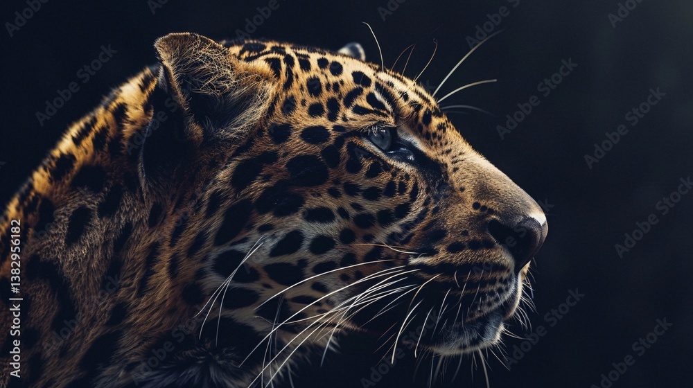 Poster leopard portrait: stunning fur illuminated in soft light