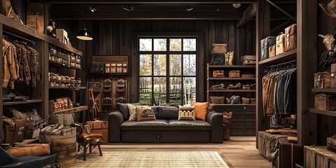 Rustic Cabin Interior Design with Leather and Wood Accents