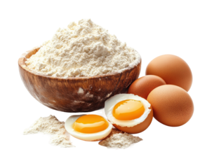 Baking ingredients eggs and flour kitchen food isolated on transparent background, png