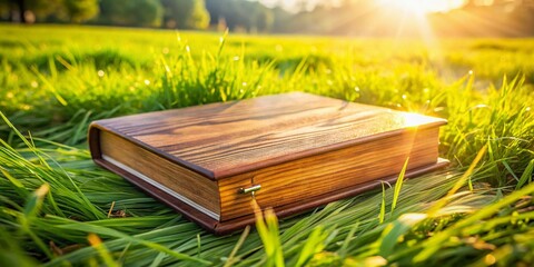 Wooden Photo Album on Lush Green Grass - Natural Organic Photography