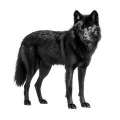 Majestic Black Wolf Standing Gracefully With Piercing Eyes and a Sleek Coat in a Natural Pose, Embodying Wild Elegance and Strength During Daylight Hours