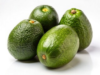 Perfectly ripe avocados, isolated on pristine white, minimalist photography.