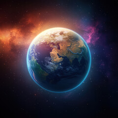 Naklejka premium breathtaking image of Earth as majestic sphere, showcasing vibrant colors and cosmic elements in background, evoking sense of wonder and beauty