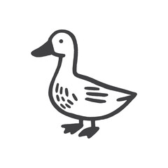 Minimal duck hand drawn black line vector illustration on white