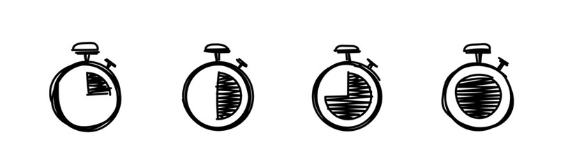 Doodle set of timer. Hand drawn timer icon set