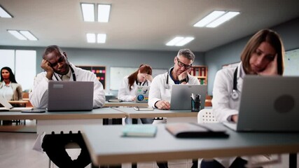 Sleepy Tired Medical University Students At Class
