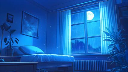 Rainy Night Bedroom Illustration