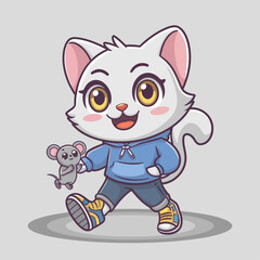 Cat With Mouse Vector 