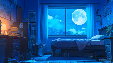 Rainy Night Bedroom Illustration