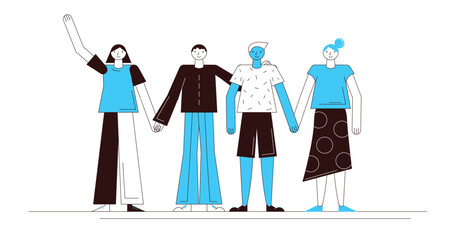 Flat style walking characters for advertisement, business, corporate identity. Separable body parts. Simple colorful minimalistic design. Vector illustration.