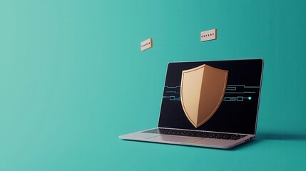 Modern Laptop with Security Shield and Password Input Field Display